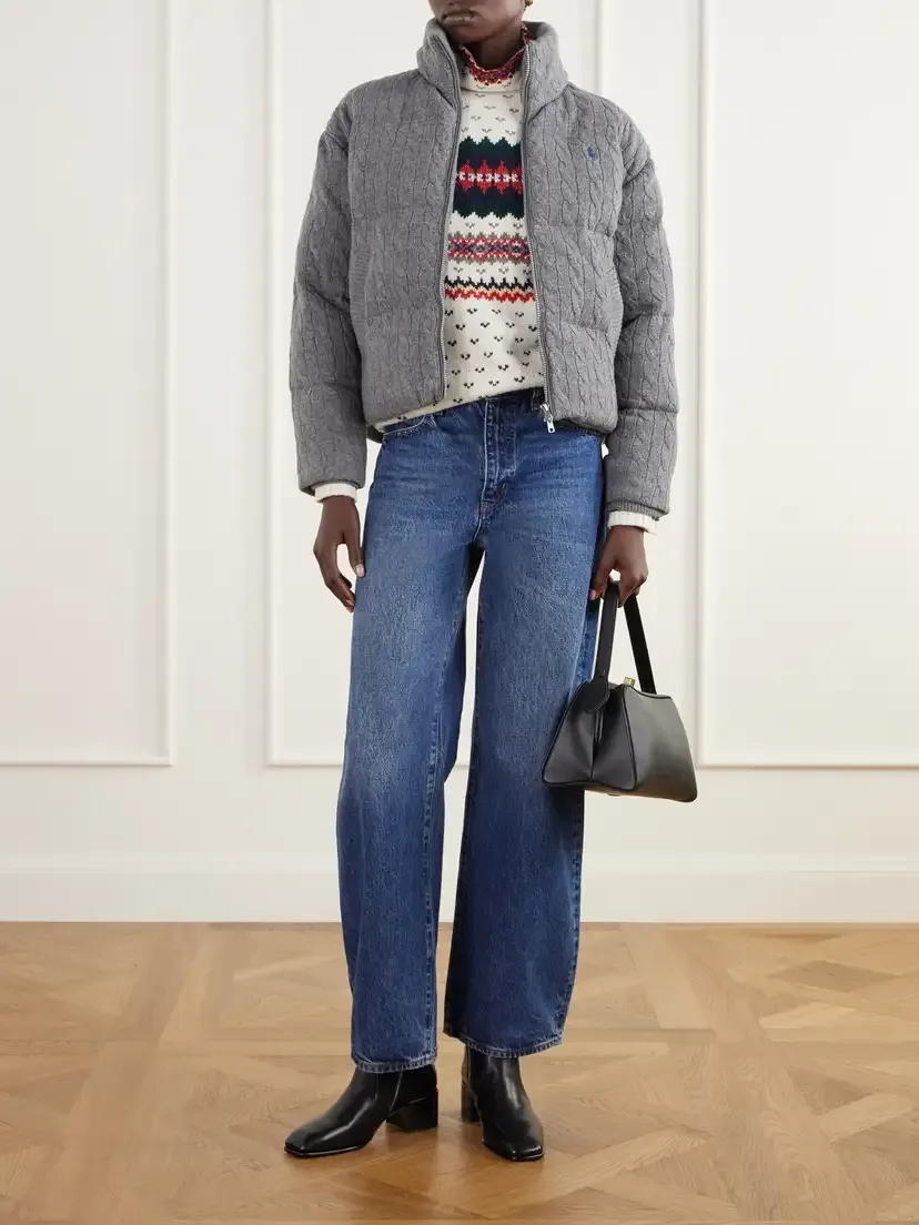 Polo Ralph Lauren Padded Quilted Cable-knit Wool And Cashmere-blend Jacket - Gray | Thumbnail 2 Polo Ralph Lauren Padded Quilted Cable-knit Wool And Cashmere-blend Jacket - Gray | Thumbnail 2