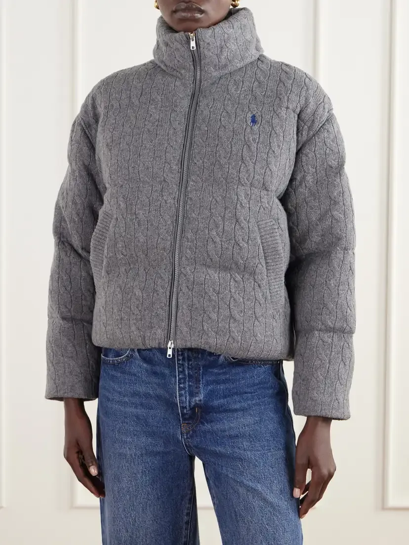 Polo Ralph Lauren Padded Quilted Cable-knit Wool And Cashmere-blend Jacket - Gray | Thumbnail 3 Polo Ralph Lauren Padded Quilted Cable-knit Wool And Cashmere-blend Jacket - Gray | Thumbnail 3
