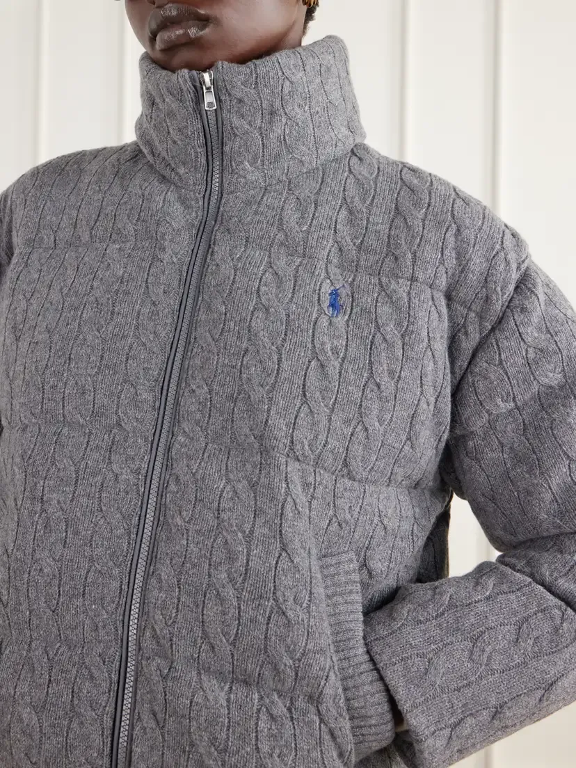 Polo Ralph Lauren Padded Quilted Cable-knit Wool And Cashmere-blend Jacket - Gray | Thumbnail 5 Polo Ralph Lauren Padded Quilted Cable-knit Wool And Cashmere-blend Jacket - Gray | Thumbnail 5
