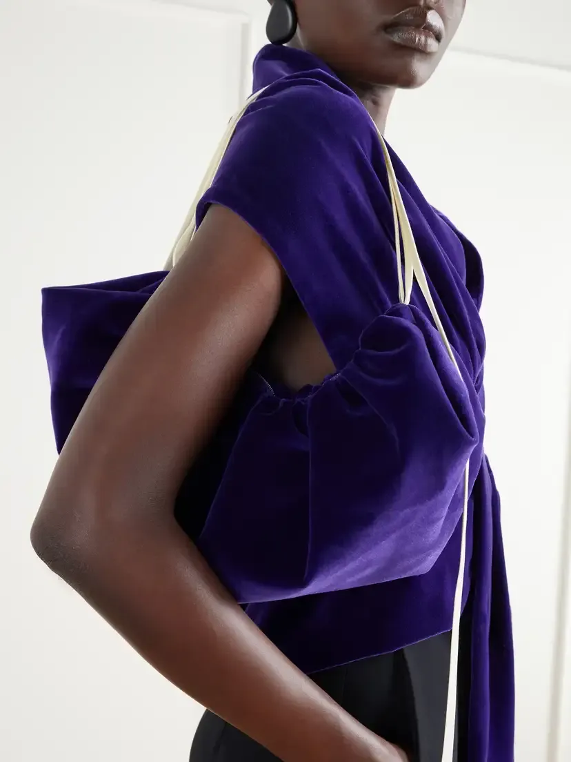 COLLEEN ALLEN Bustle Gathered Satin-trimmed Cotton-velvet Shoulder Bag | Thumbnail 2 COLLEEN ALLEN Bustle Gathered Satin-trimmed Cotton-velvet Shoulder Bag | Thumbnail 2