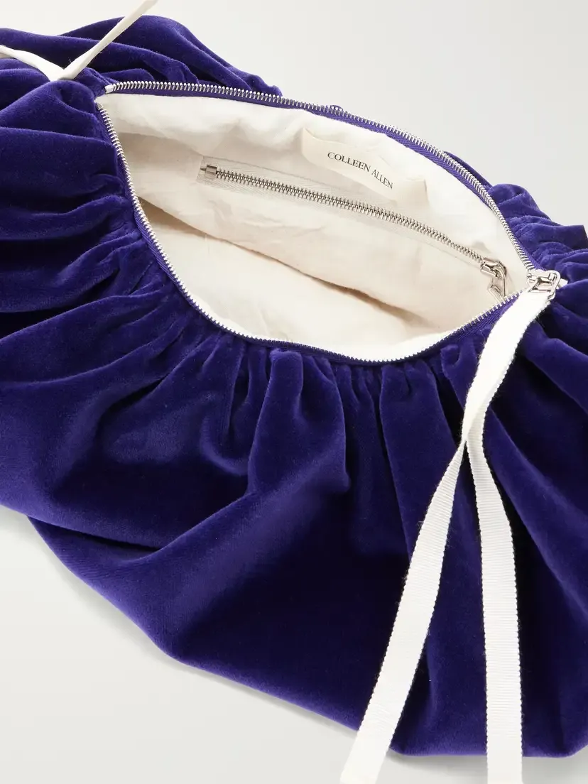 COLLEEN ALLEN Bustle Gathered Satin-trimmed Cotton-velvet Shoulder Bag | Thumbnail 5 COLLEEN ALLEN Bustle Gathered Satin-trimmed Cotton-velvet Shoulder Bag | Thumbnail 5