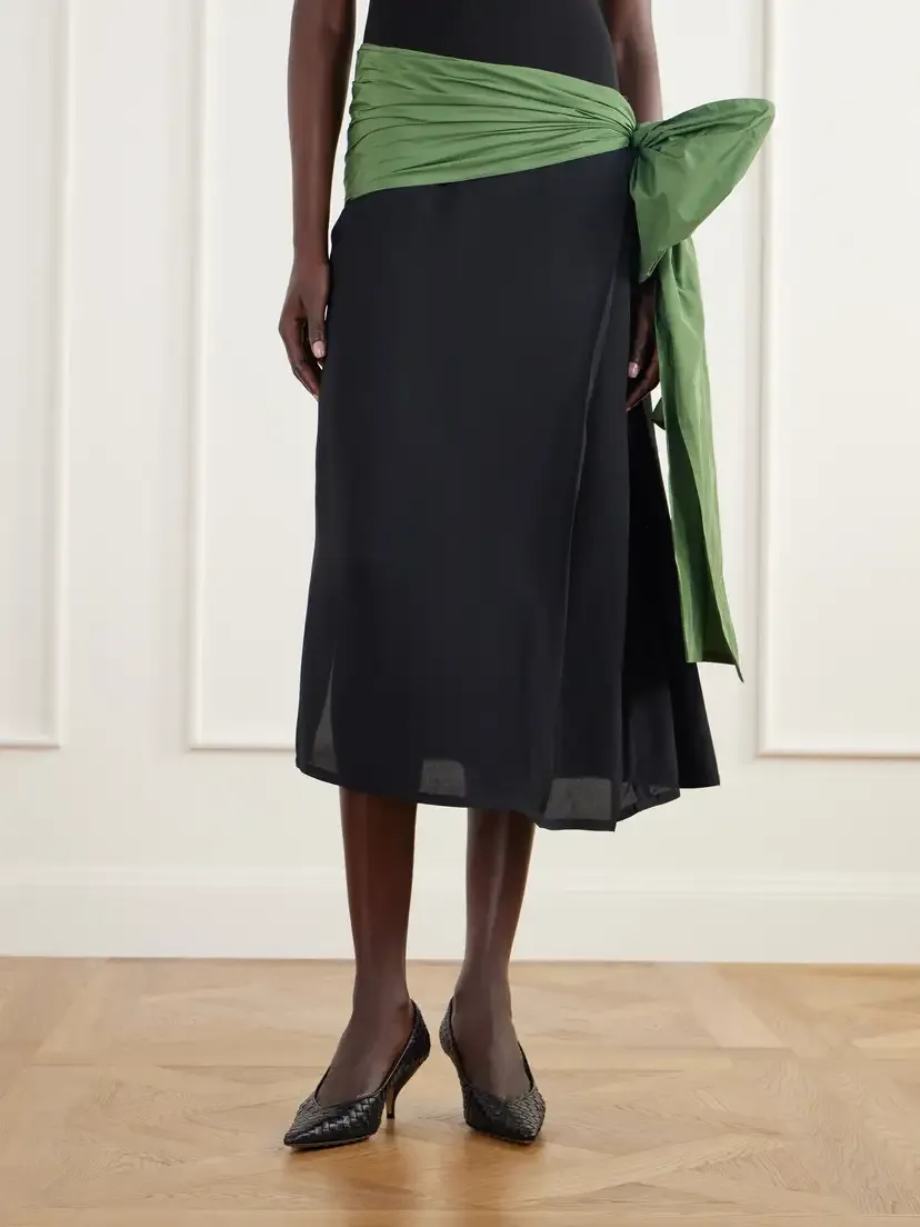 Polo Ralph Lauren Belted Crinkled Shell-trimmed Crepe Midi Skirt | Thumbnail 3 Polo Ralph Lauren Belted Crinkled Shell-trimmed Crepe Midi Skirt | Thumbnail 3