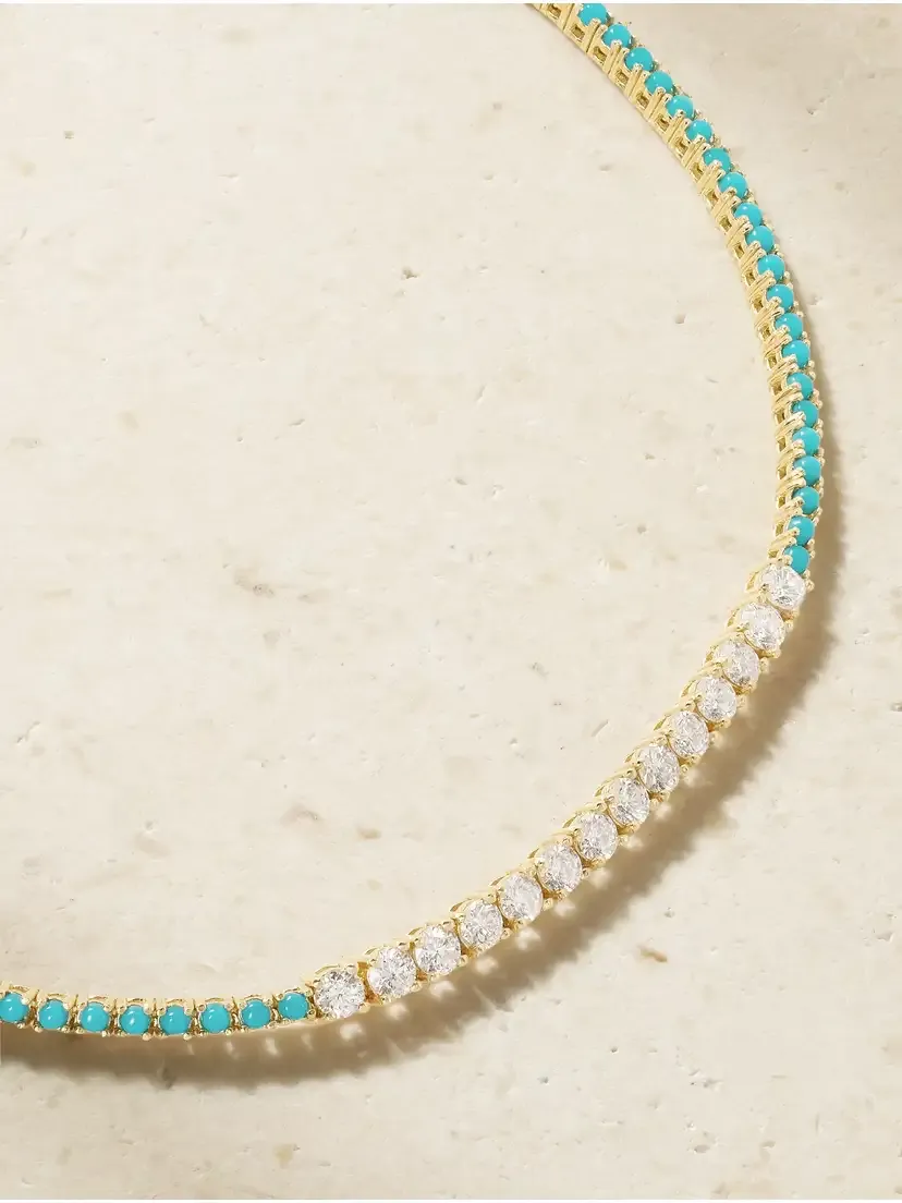 Jennifer Meyer Small 18-karat Gold, Diamond And Turquoise Tennis Necklace | Thumbnail 4