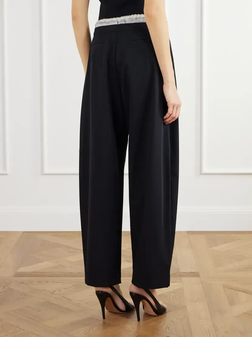 St. Agni Satin-trimmed Wool-twill Barrel-leg Pants | Thumbnail 3