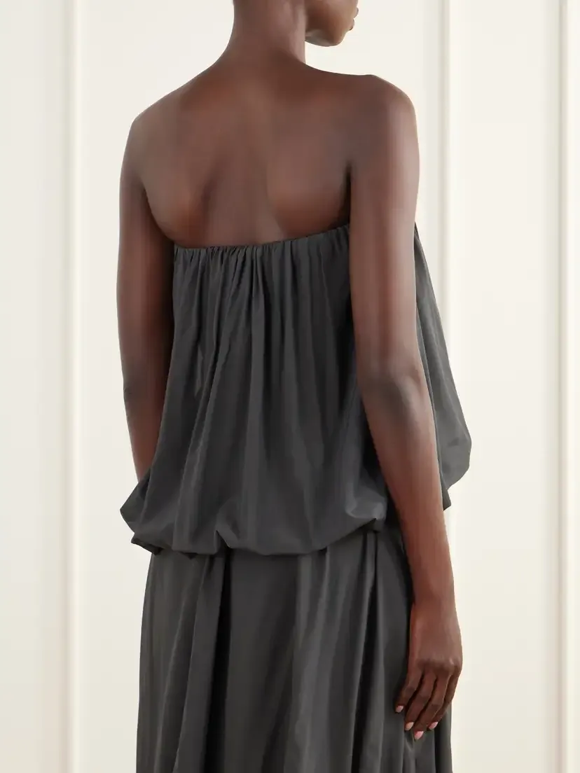 St. Agni Balloon Strapless Gathered Chiffon Top | Thumbnail 3