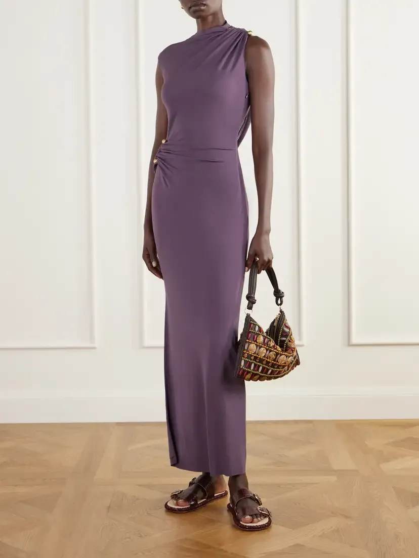 Cult Gaia Hera Bead-embellished Leather And Raffia-trimmed Satin Shoulder Bag | Thumbnail 3 Cult Gaia Hera Bead-embellished Leather And Raffia-trimmed Satin Shoulder Bag | Thumbnail 3