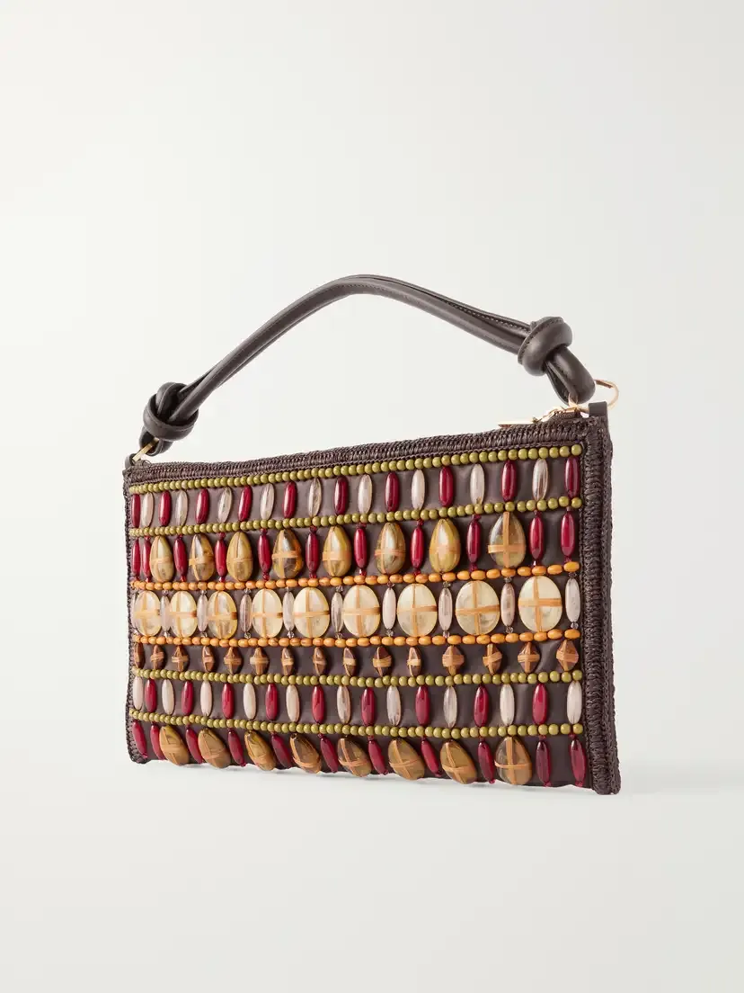Cult Gaia Hera Bead-embellished Leather And Raffia-trimmed Satin Shoulder Bag | Thumbnail 4 Cult Gaia Hera Bead-embellished Leather And Raffia-trimmed Satin Shoulder Bag | Thumbnail 4