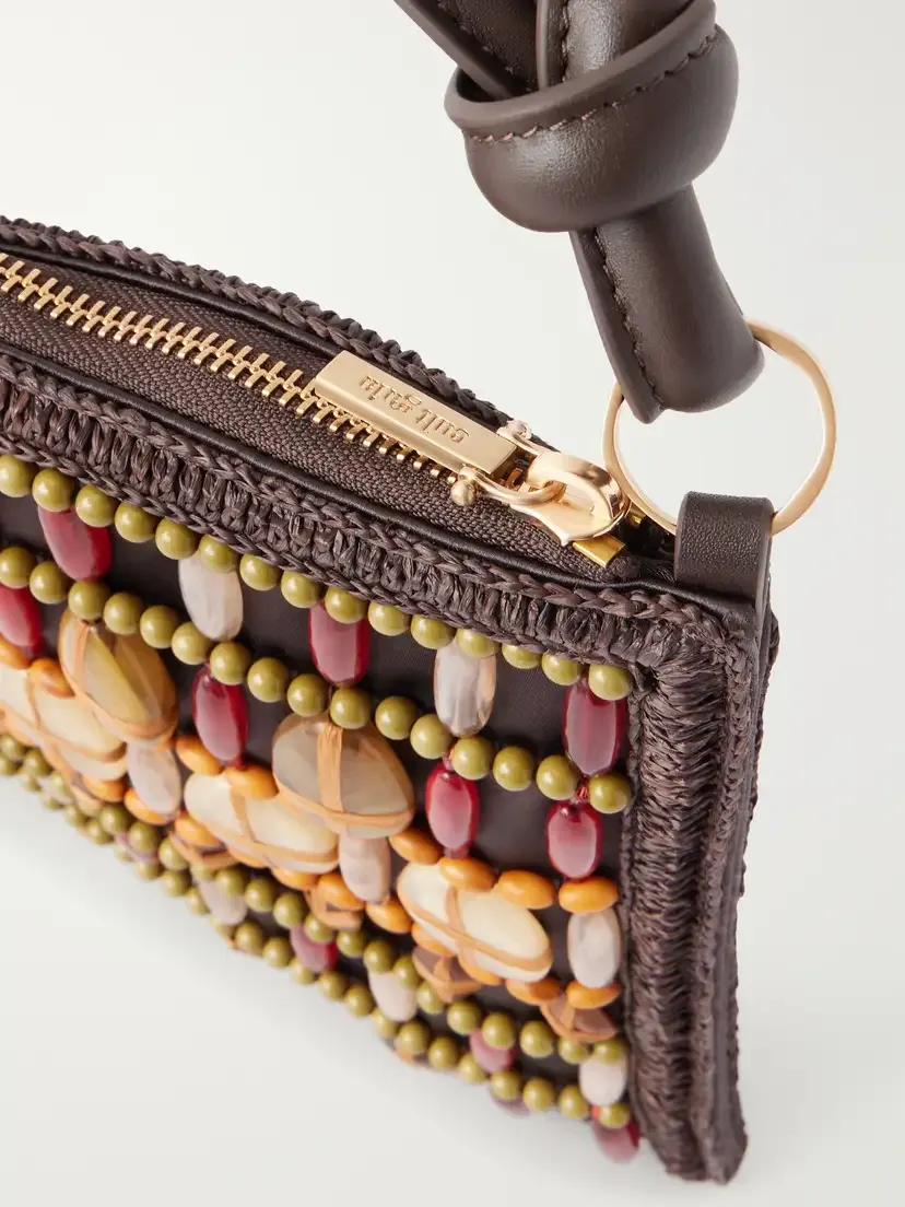 Cult Gaia Hera Bead-embellished Leather And Raffia-trimmed Satin Shoulder Bag | Thumbnail 5 Cult Gaia Hera Bead-embellished Leather And Raffia-trimmed Satin Shoulder Bag | Thumbnail 5