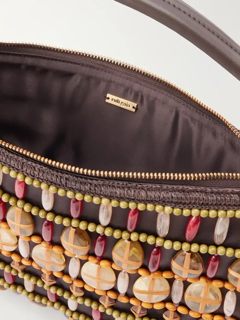 Cult Gaia Hera Bead-embellished Leather And Raffia-trimmed Satin Shoulder Bag | Thumbnail 6 Cult Gaia Hera Bead-embellished Leather And Raffia-trimmed Satin Shoulder Bag | Thumbnail 6