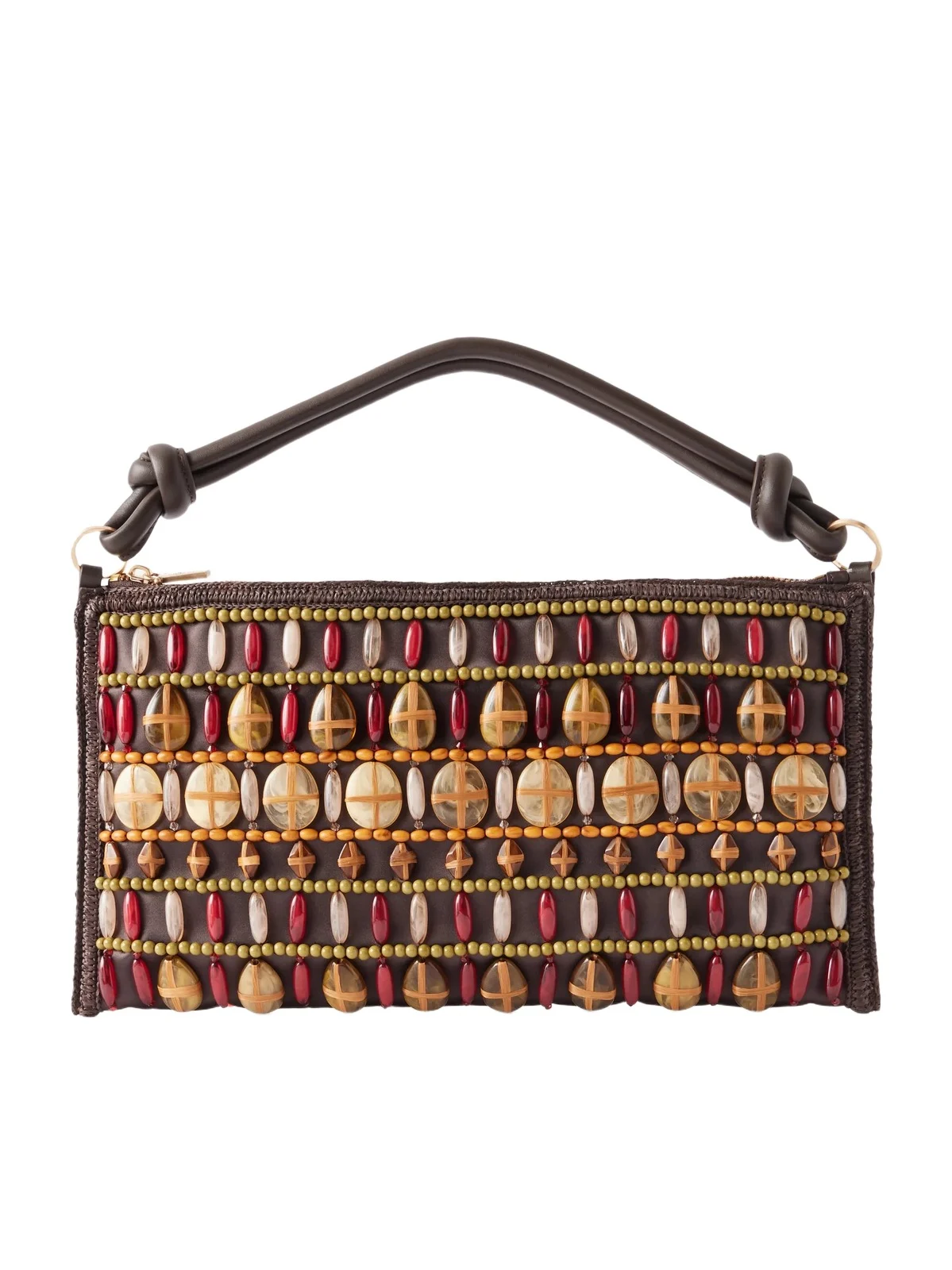 Hera Bead-embellished Leather And Raffia-trimmed Satin Shoulder Bag Hera Bead-embellished Leather And Raffia-trimmed Satin Shoulder Bag