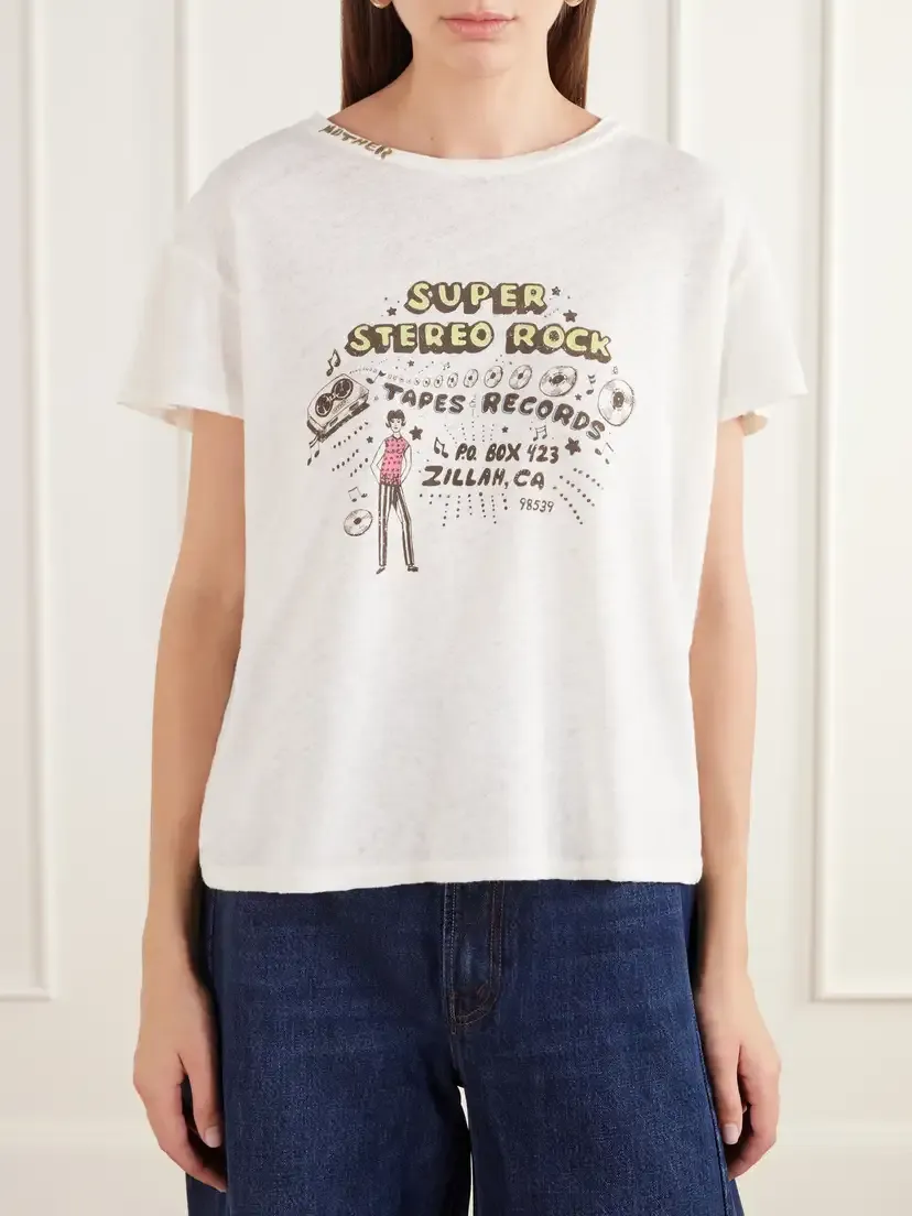 Mother The Sinful Printed Cotton And Linen-blend Jersey T-shirt | Thumbnail 3 Mother The Sinful Printed Cotton And Linen-blend Jersey T-shirt | Thumbnail 3