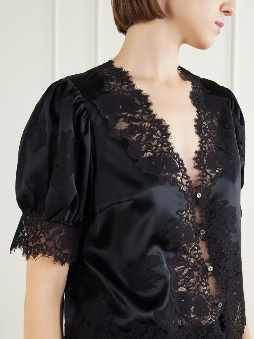 DÔEN Idella Lace-trimmed Silk-satin Blouse | Thumbnail 4 DÔEN Idella Lace-trimmed Silk-satin Blouse | Thumbnail 4