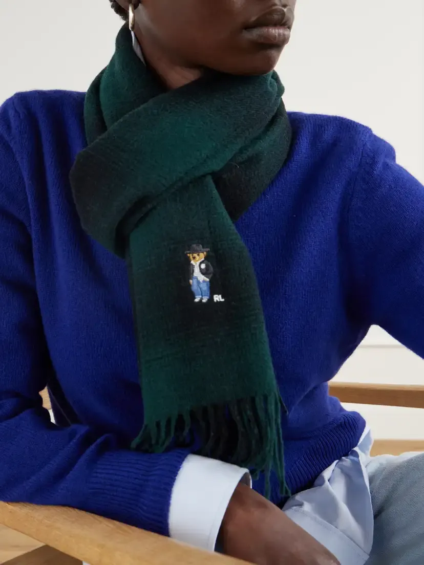 Polo Ralph Lauren Logo-embroidered Fringed Checked Wool Scarf | Thumbnail 3 Polo Ralph Lauren Logo-embroidered Fringed Checked Wool Scarf | Thumbnail 3