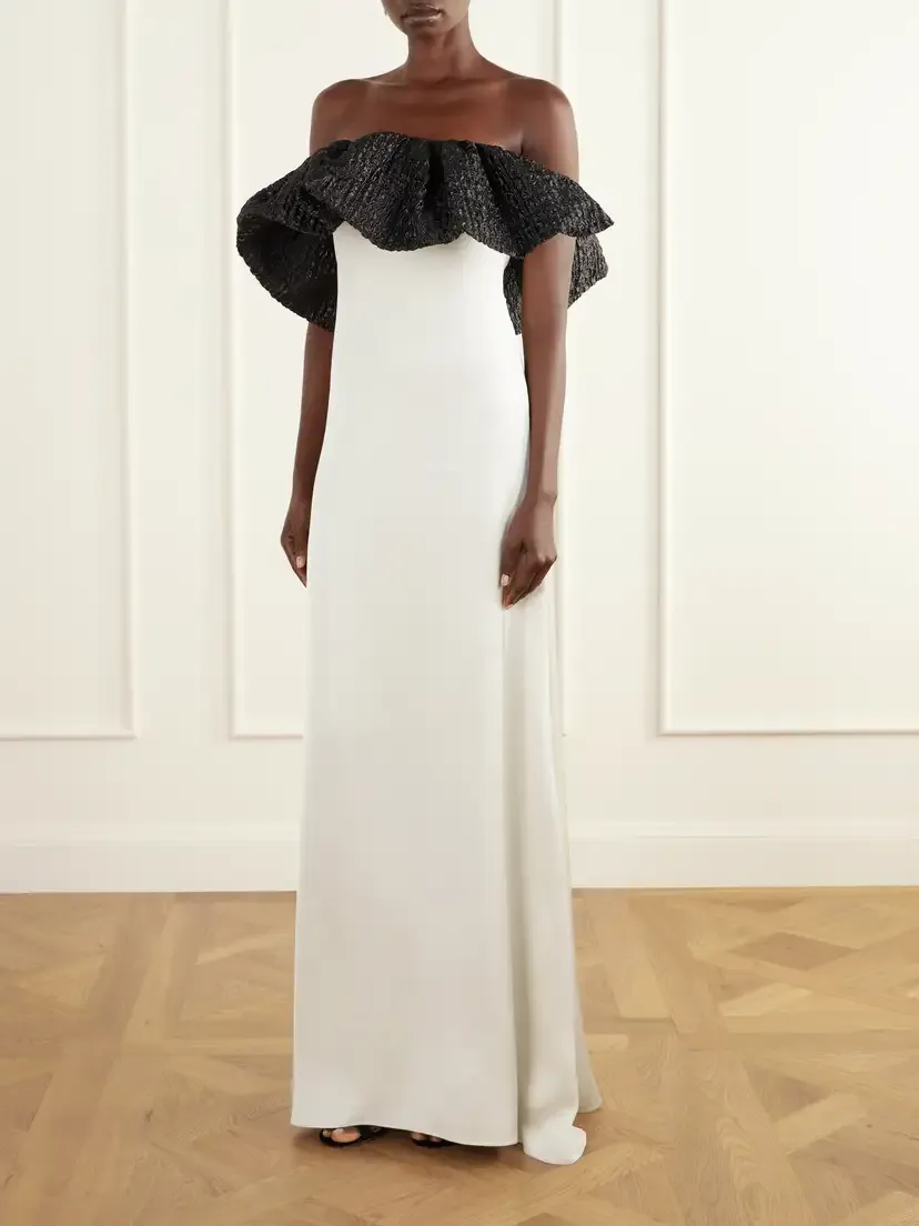 Dima Ayad Off-the-shoulder Cloqué-trimmed Satin Gown | Thumbnail 3 Dima Ayad Off-the-shoulder Cloqué-trimmed Satin Gown | Thumbnail 3