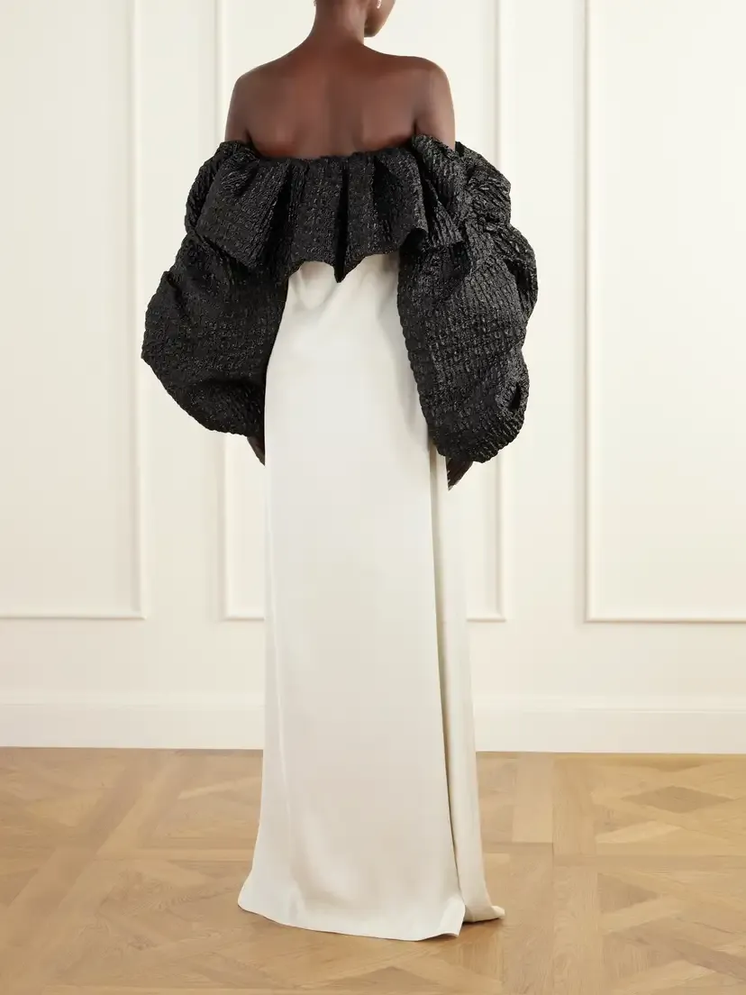 Dima Ayad Off-the-shoulder Cloqué-trimmed Satin Gown | Thumbnail 4 Dima Ayad Off-the-shoulder Cloqué-trimmed Satin Gown | Thumbnail 4