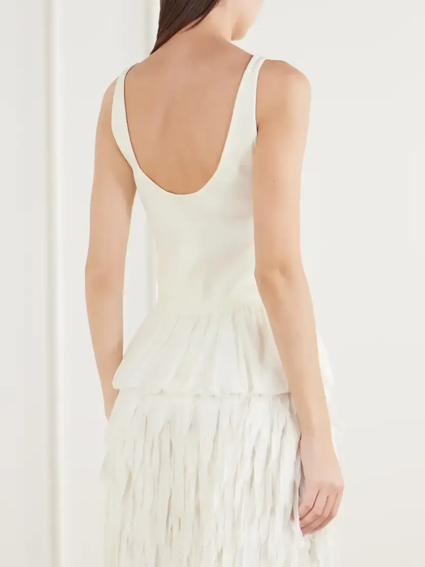 St. Agni Balloon Ballet Gathered Chiffon-trimmed Ribbed Tank | Thumbnail 3