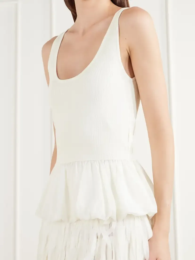 St. Agni Balloon Ballet Gathered Chiffon-trimmed Ribbed Tank | Thumbnail 4