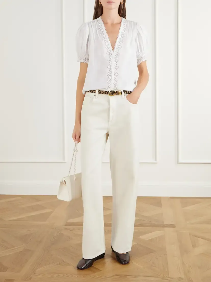 DÔEN Brigitta Lace-trimmed Pintucked Ramie Woven Blouse | Thumbnail 2 DÔEN Brigitta Lace-trimmed Pintucked Ramie Woven Blouse | Thumbnail 2