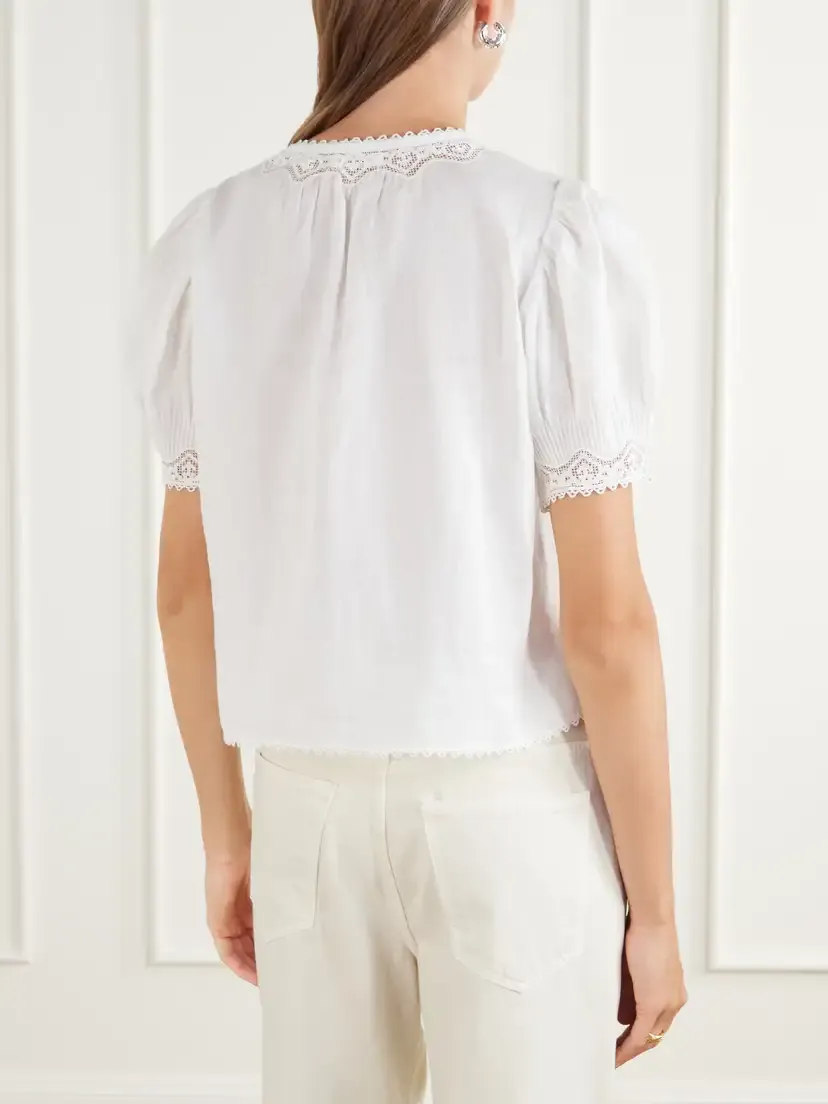 DÔEN Brigitta Lace-trimmed Pintucked Ramie Woven Blouse | Thumbnail 4 DÔEN Brigitta Lace-trimmed Pintucked Ramie Woven Blouse | Thumbnail 4