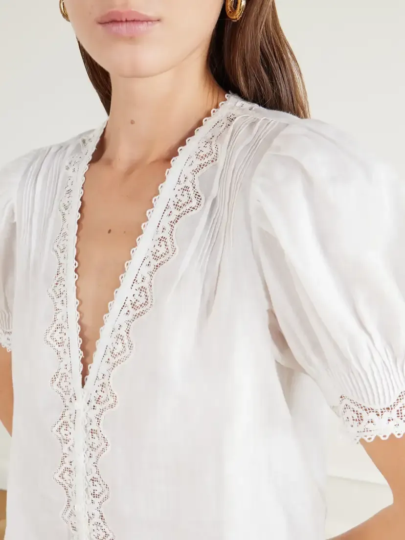 DÔEN Brigitta Lace-trimmed Pintucked Ramie Woven Blouse | Thumbnail 5 DÔEN Brigitta Lace-trimmed Pintucked Ramie Woven Blouse | Thumbnail 5