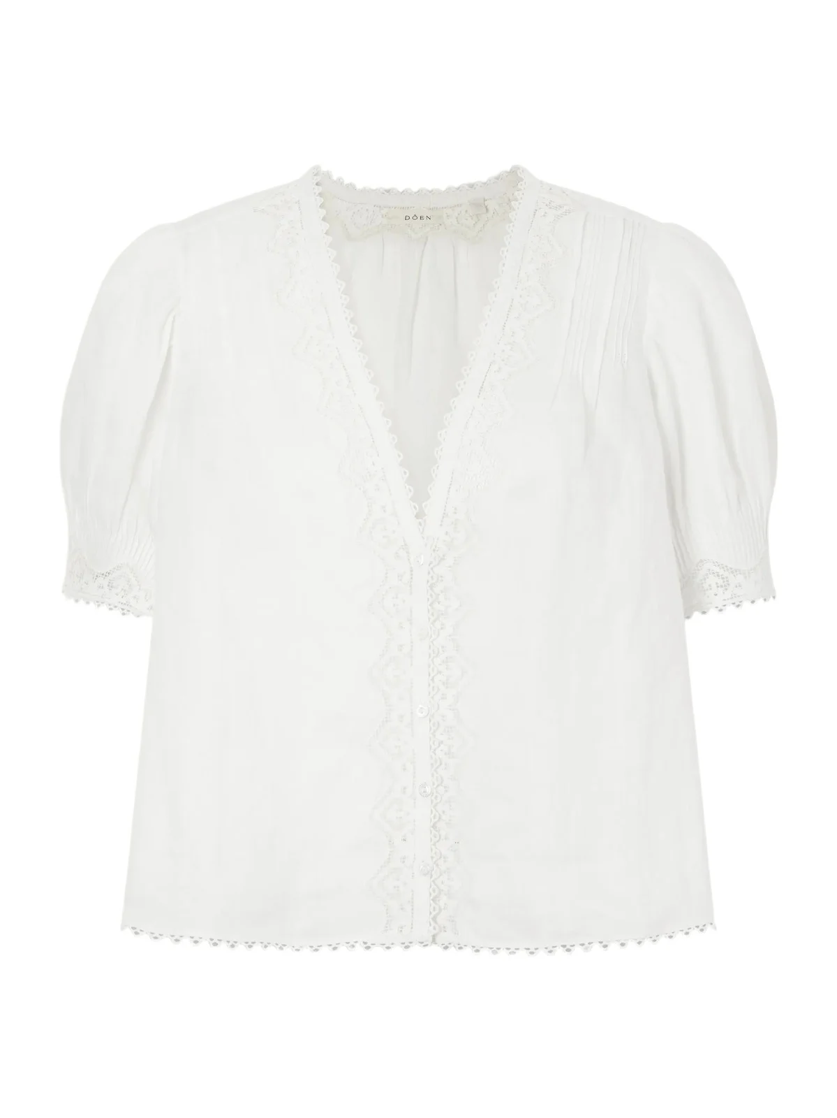 Brigitta Lace-trimmed Pintucked Ramie Woven Blouse Brigitta Lace-trimmed Pintucked Ramie Woven Blouse