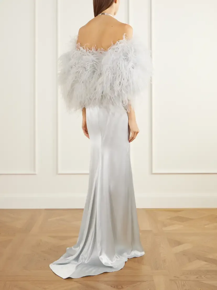 The Attico Feather-trimmed Halterneck Satin Gown | Thumbnail 4 The Attico Feather-trimmed Halterneck Satin Gown | Thumbnail 4