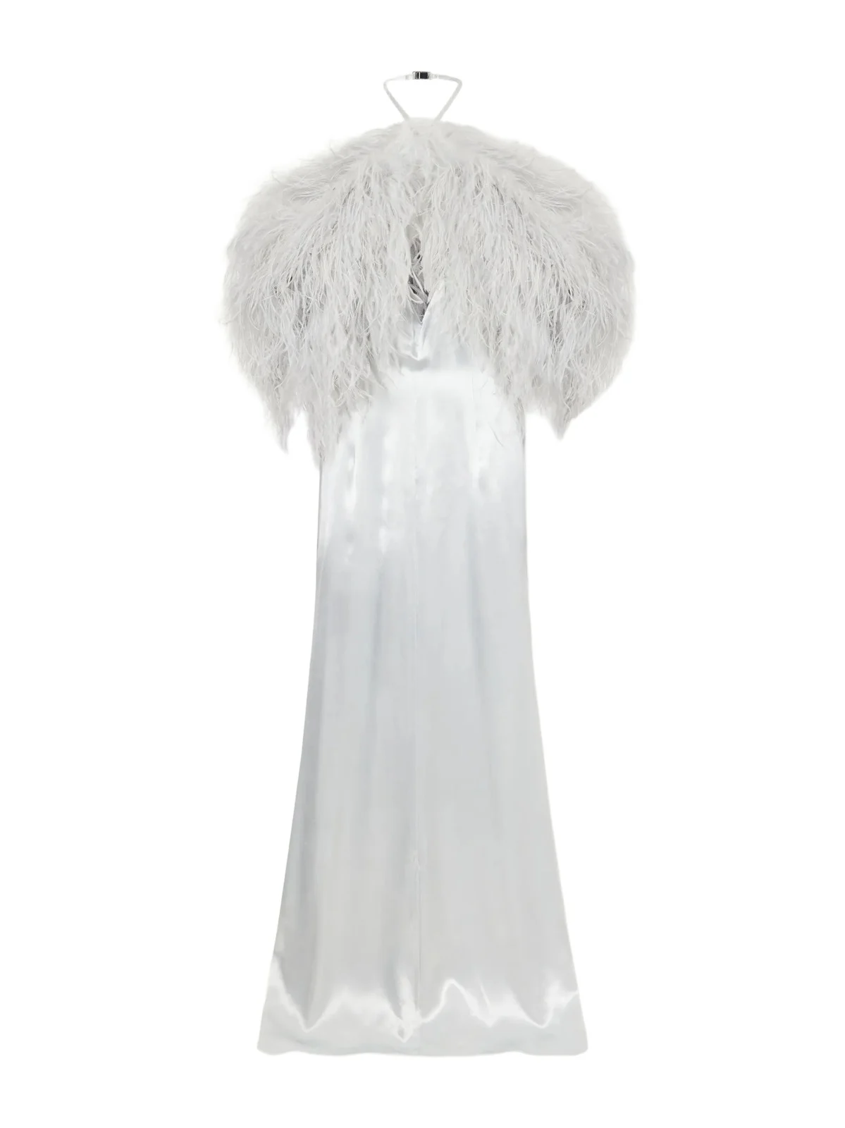 The Attico Feather-trimmed Halterneck Satin Gown