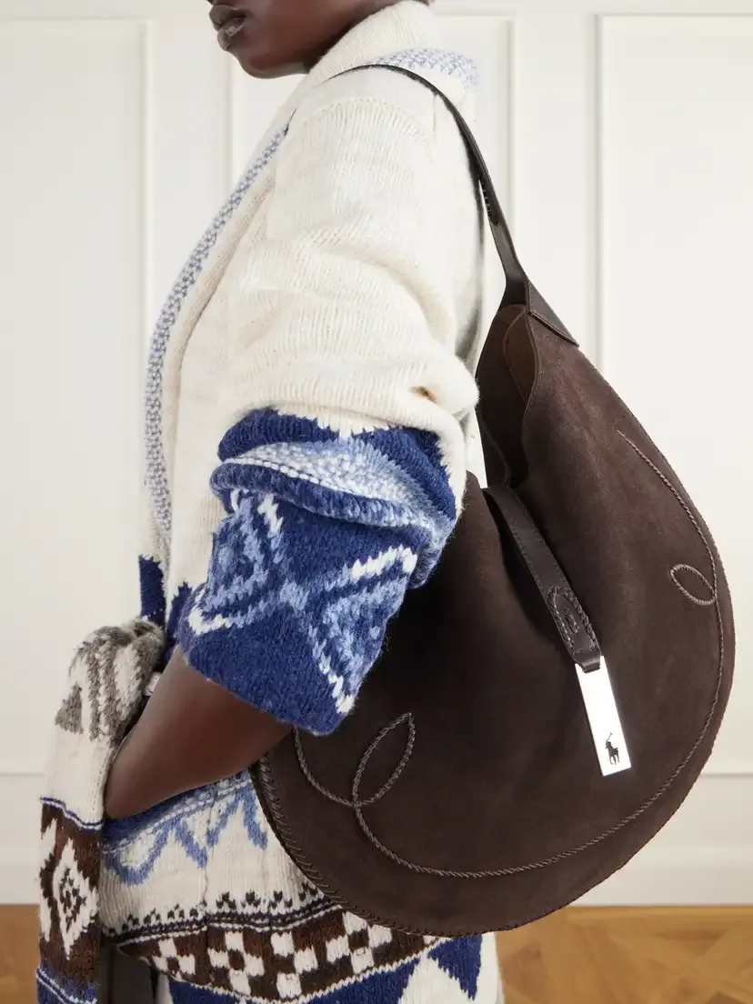 Polo Ralph Lauren Polo Id Embroidered Leather-trimmed Suede Shoulder Bag | Thumbnail 2