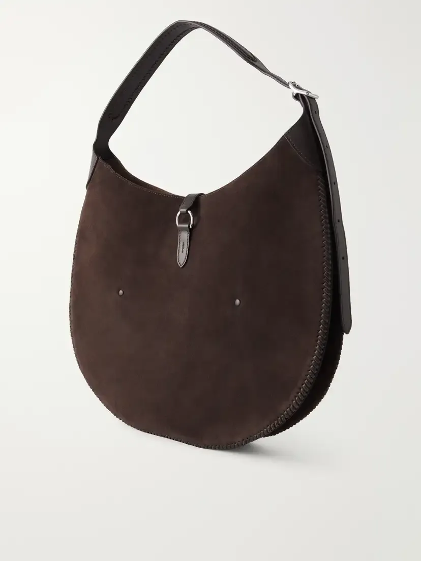 Polo Ralph Lauren Polo Id Embroidered Leather-trimmed Suede Shoulder Bag | Thumbnail 4