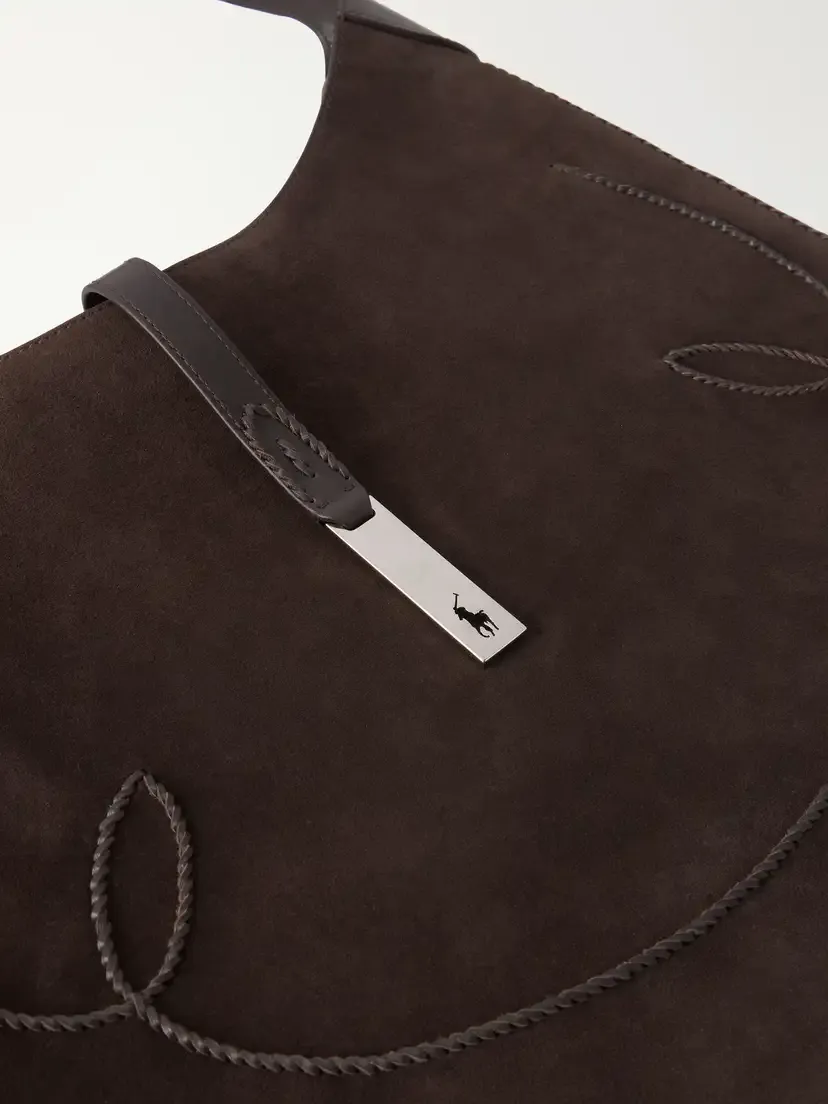 Polo Ralph Lauren Polo Id Embroidered Leather-trimmed Suede Shoulder Bag | Thumbnail 5
