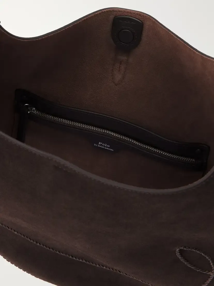 Polo Ralph Lauren Polo Id Embroidered Leather-trimmed Suede Shoulder Bag | Thumbnail 6