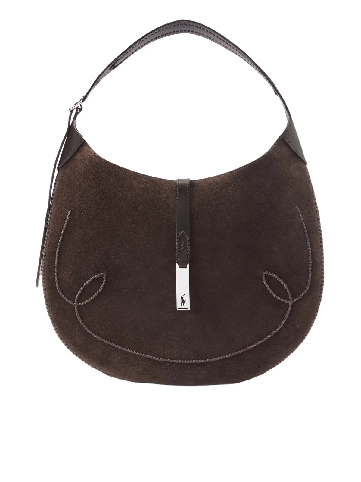 Polo Ralph Lauren Polo Id Embroidered Leather-trimmed Suede Shoulder Bag