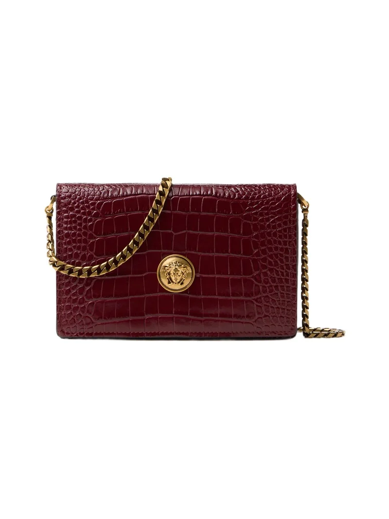 Versace Emblème Croc-Effect Leather Mini Bag