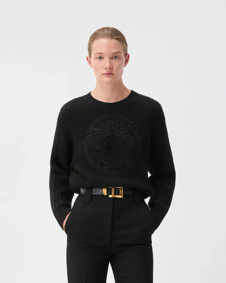 Versace Embroidered Wool & Cashmere Knit Sweater | Thumbnail 2