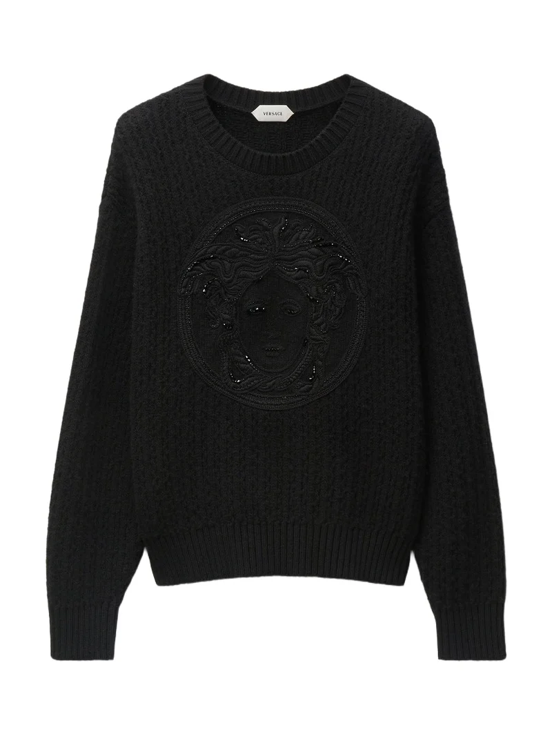 Versace Embroidered Wool & Cashmere Knit Sweater