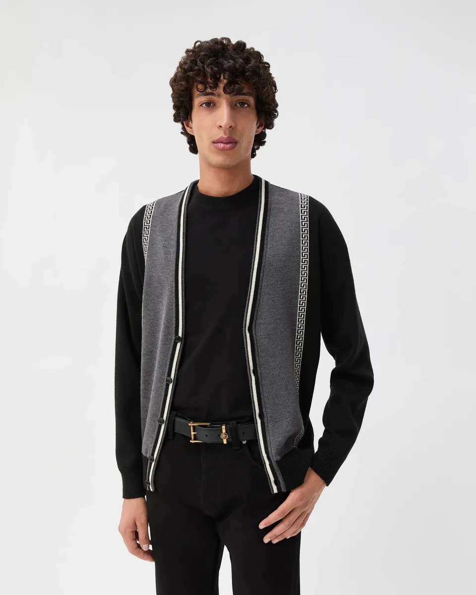 Versace Jacquard Wool Knit V-Neck Cardigan | Thumbnail 2