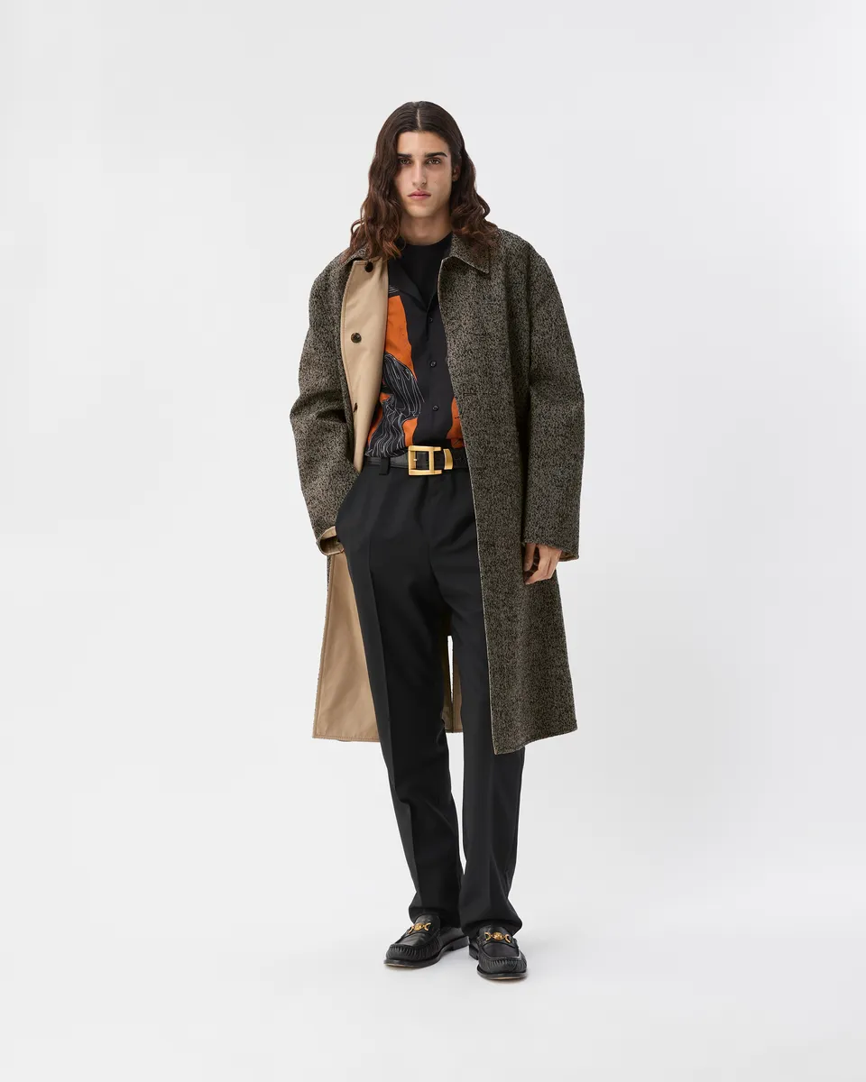 Versace Reversible Herringbone Wool & Gabardine Coat | Thumbnail 2 Versace Reversible Herringbone Wool & Gabardine Coat | Thumbnail 2