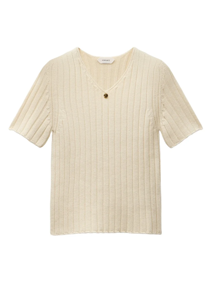 Versace Wool & Cashmere Ribbed Knit Top