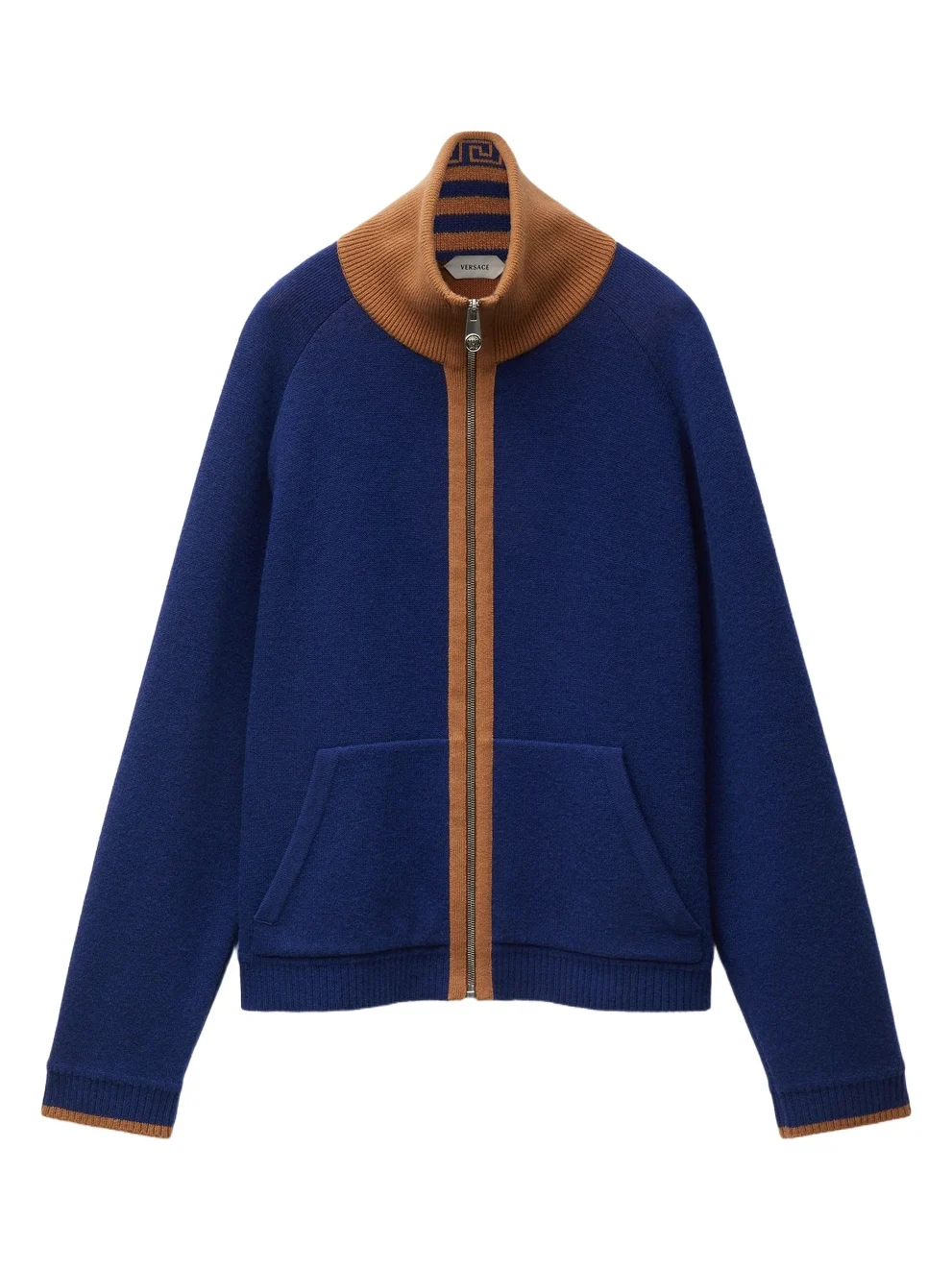 Versace Jacquard Wool Blend Knit Zip Cardigan