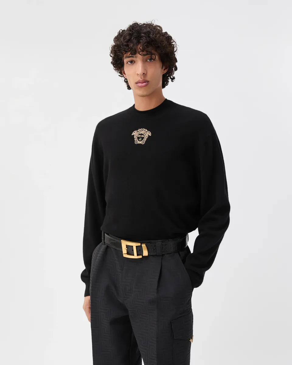 Versace Embroidered Cashmere Knit Crewneck Sweater | Thumbnail 2