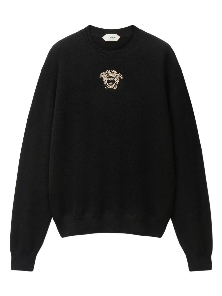 Versace Embroidered Cashmere Knit Crewneck Sweater