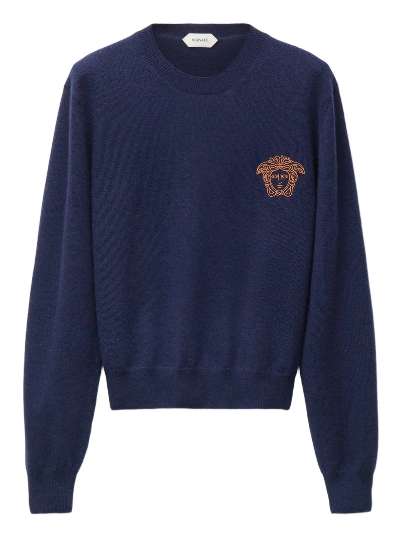 Versace Embroidered Cashmere Knit Crewneck Sweater