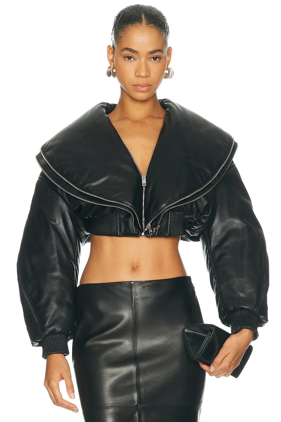 Double Zip Collar Cropped Bomber Jacket Double Zip Collar Cropped Bomber Jacket