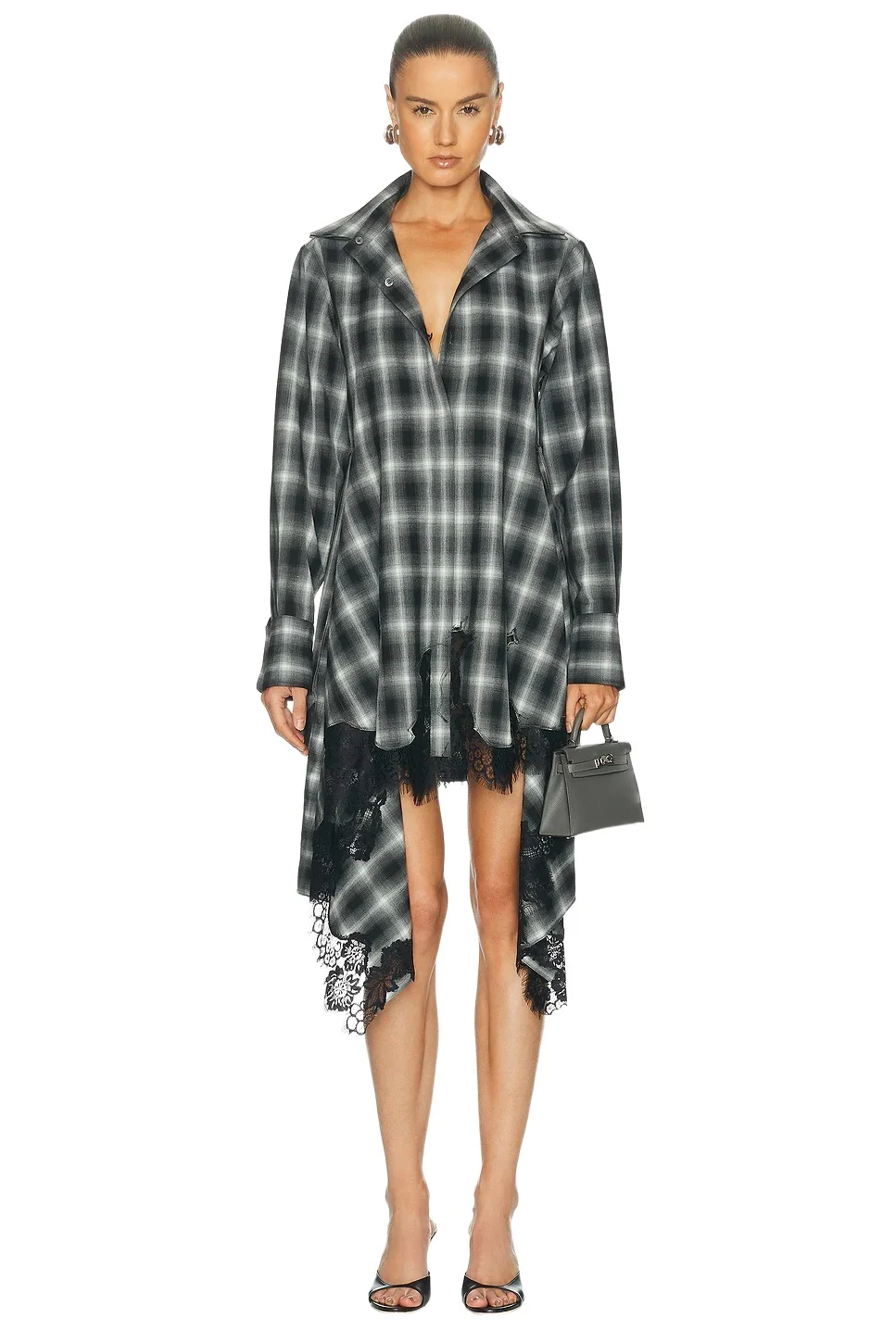 Cascade Front Lace Hem Shirt Dress Cascade Front Lace Hem Shirt Dress