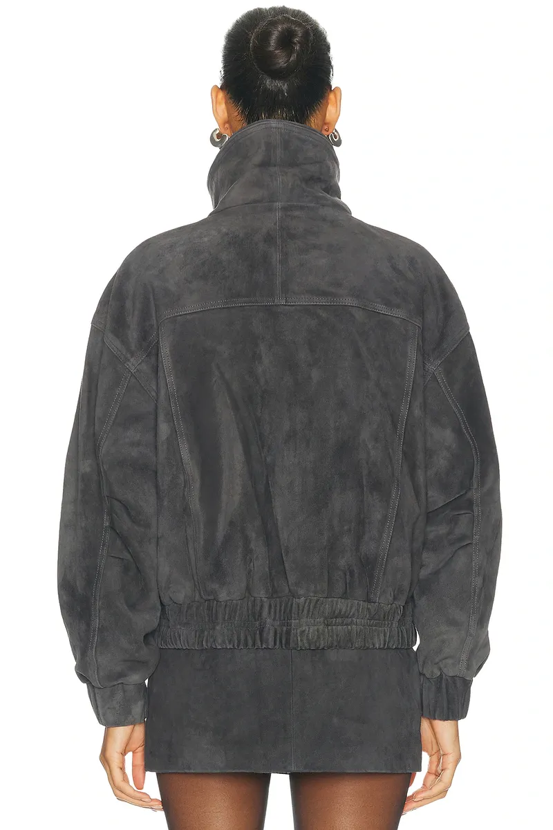 Aexae Leather Suede Funnel Bomber Jacket | Thumbnail 4