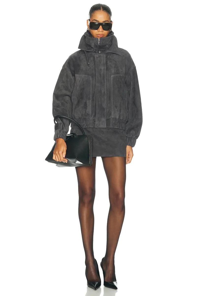Aexae Leather Suede Funnel Bomber Jacket | Thumbnail 5