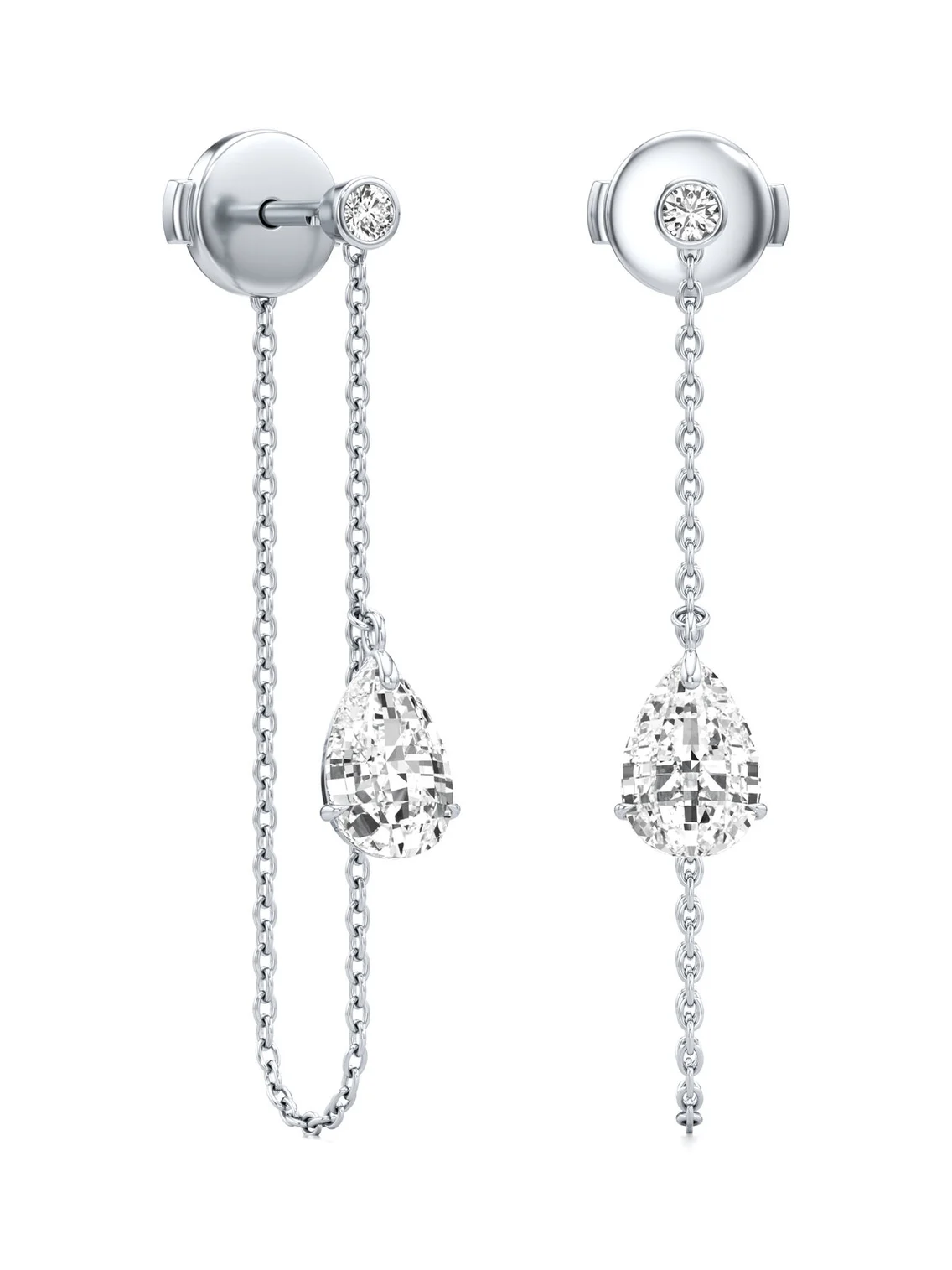 Unsaid Tear Chain 18K White Gold Diamond Earrings