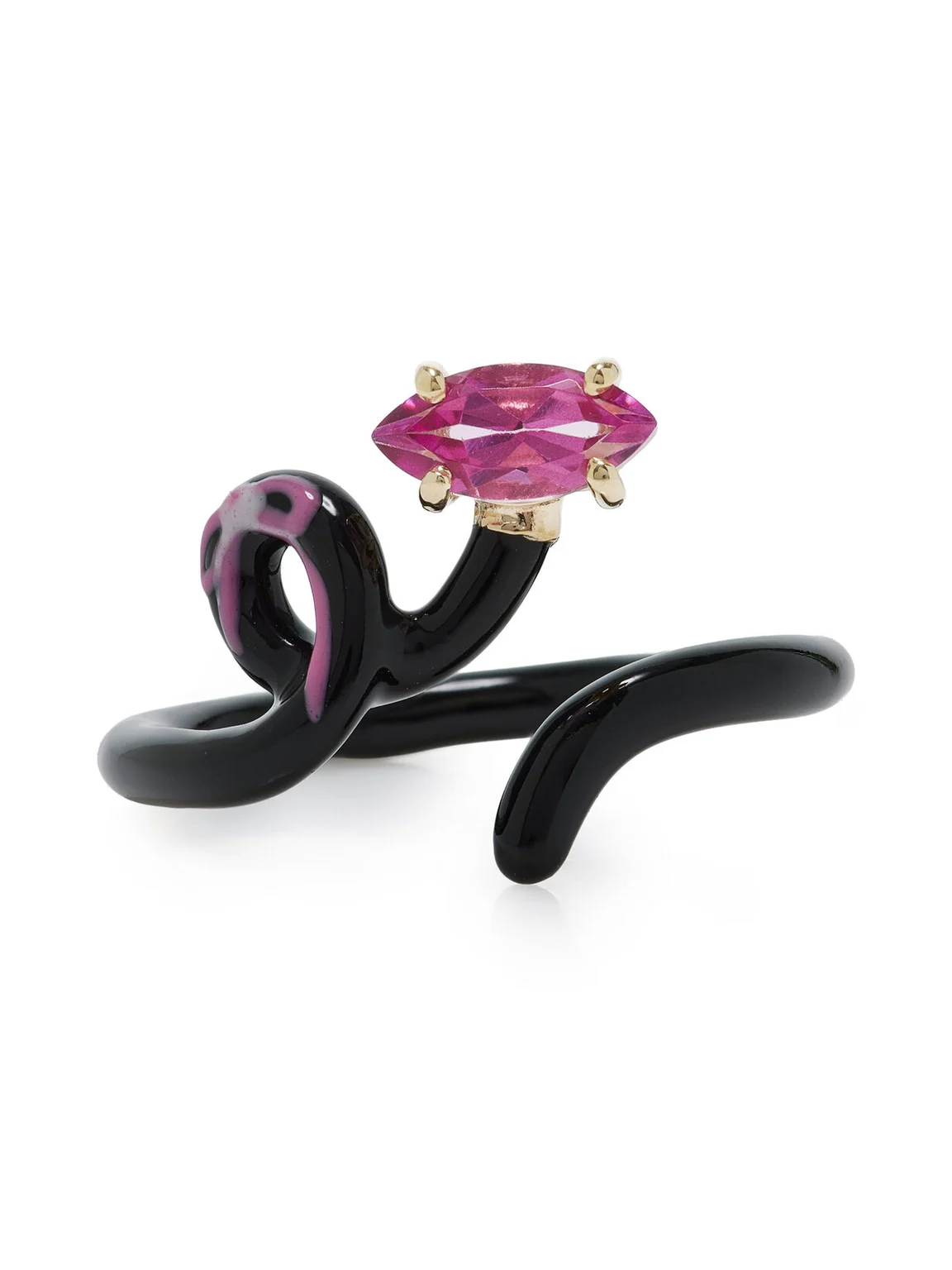 Bea Bongiasca Exclusive Baby Vine Tendril Enameled 9k Yellow Gold Pink Topaz Ring