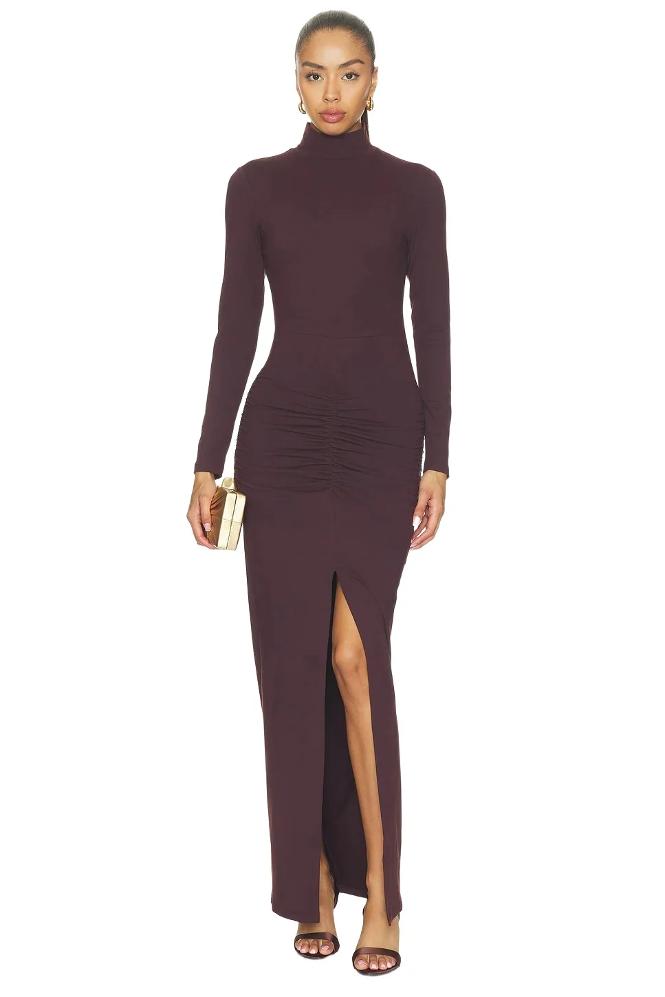 susana monaco Mock Long Sleeve Slit Front Dress