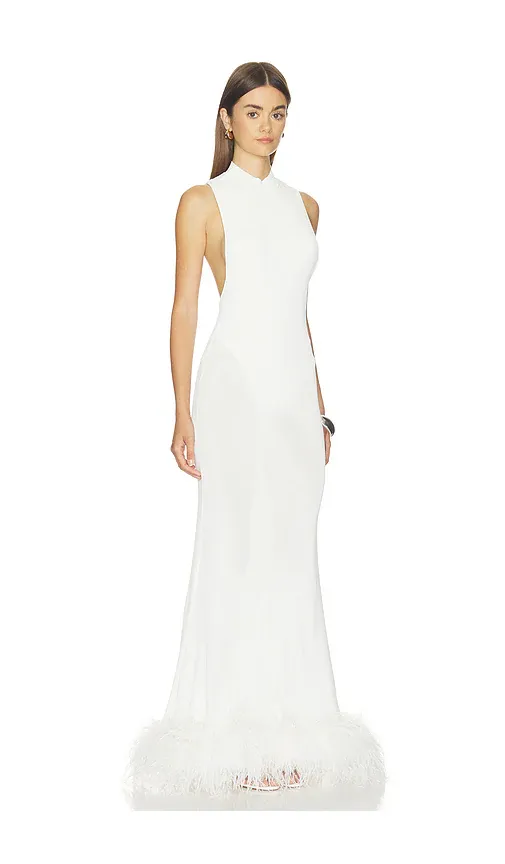 Self-Portrait White Racer Back Feather Knit Midi Dress | Thumbnail 2 Self-Portrait White Racer Back Feather Knit Midi Dress | Thumbnail 2